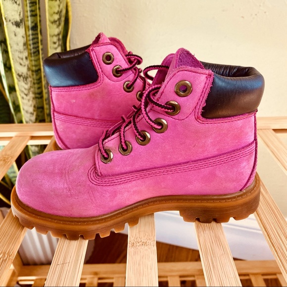 TIMBERLAND Pink Boots Susan Komen Limited Edition Kids 11 Leather Barbiecore - Picture 13 of 14